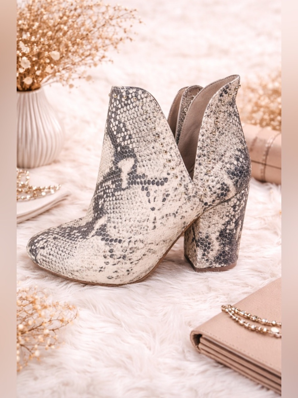 Steve Madden Snake Print Studded Ankle Boots Women’s 7.5 Block Heel